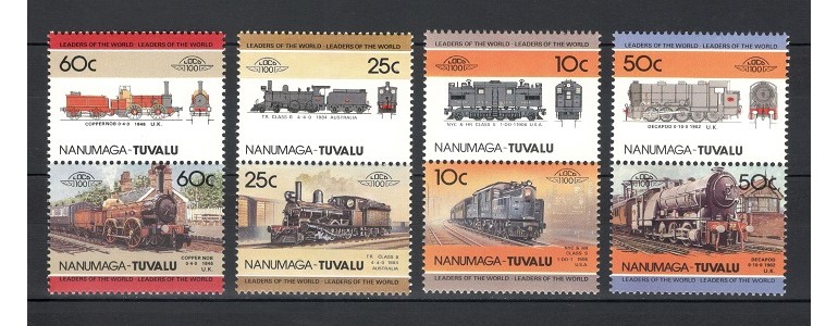 TUVALU, NANUMAGA 1985 - TRENURI - SERIE DE 8 TIMBRE - NESTAMPILATA - MNH / trenuri362